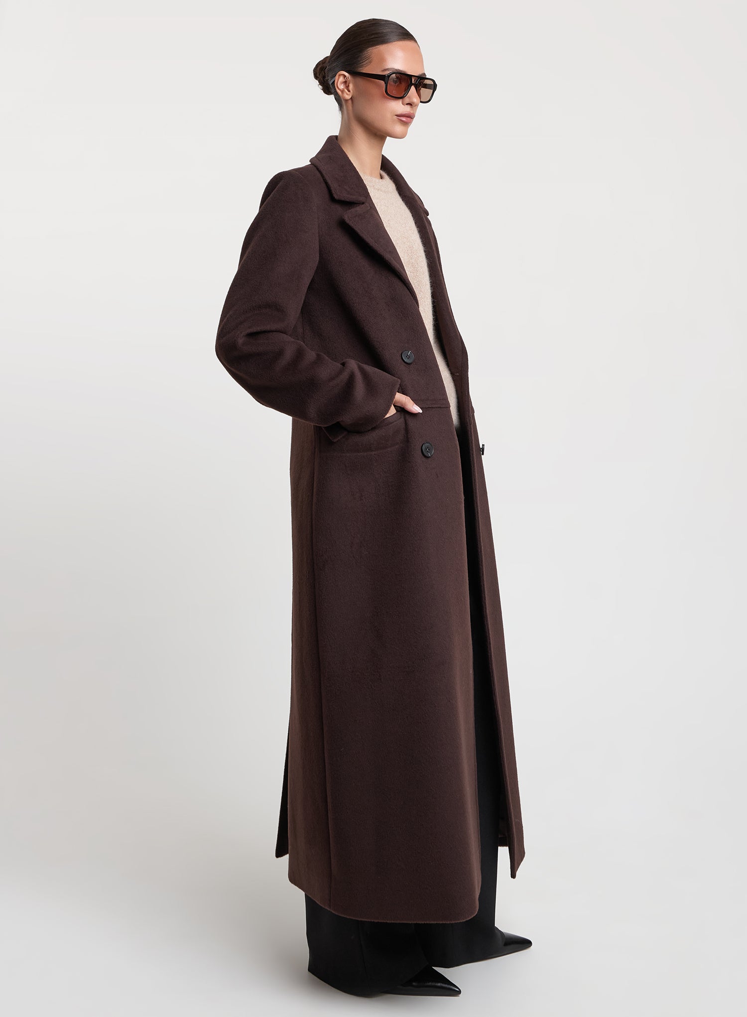 Chocolate Double-Breasted Longline Coat